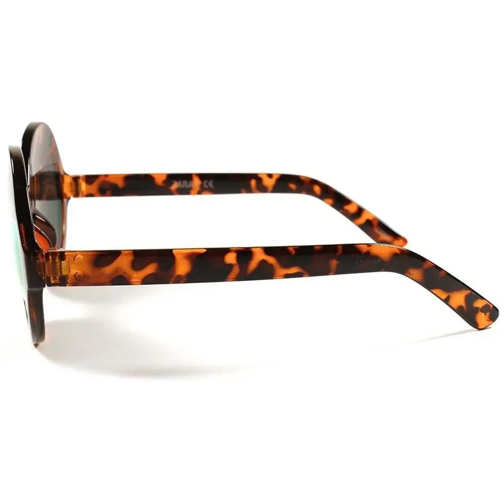 Tortoise Round Sunglasses Green Mirrored Lens Retro Unisex